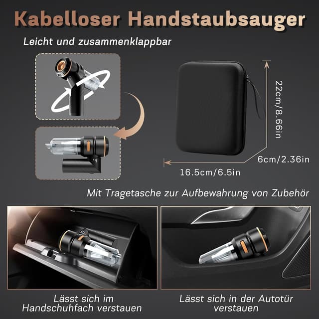 Detalle de MILFECH 4-in-1 Akku-Handstaubsauger (22.000 Pa, 3 Modi) für Auto, Haus & Tierhaare – kabellos