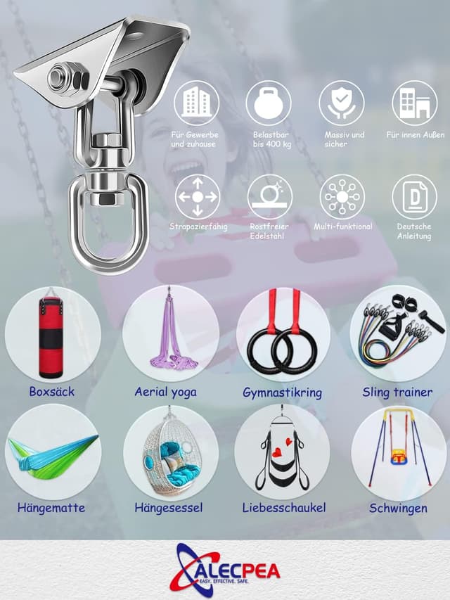 Detalle 2 de ALECPEA Edelstahl Deckenhaken Hängesessel 450 kg