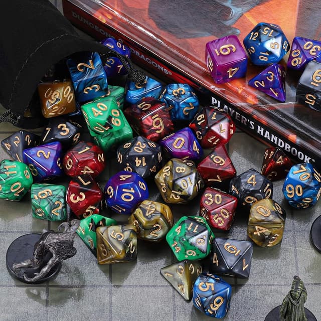 Detalle de iFergoo Polyedrische Würfel Set (42 Stück) mit 6 Beuteln – D4 bis D20 für Dungeons & Dragons, MTG & Co.
