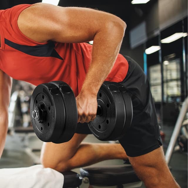 Detalle de Yaheetech set di 2 manubri regolabili con piastre (15 kg) e diversi pesi, nero