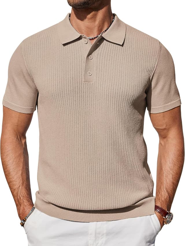 Detalle de Polo homme COOFANDY manches courtes tricot décontracté golf