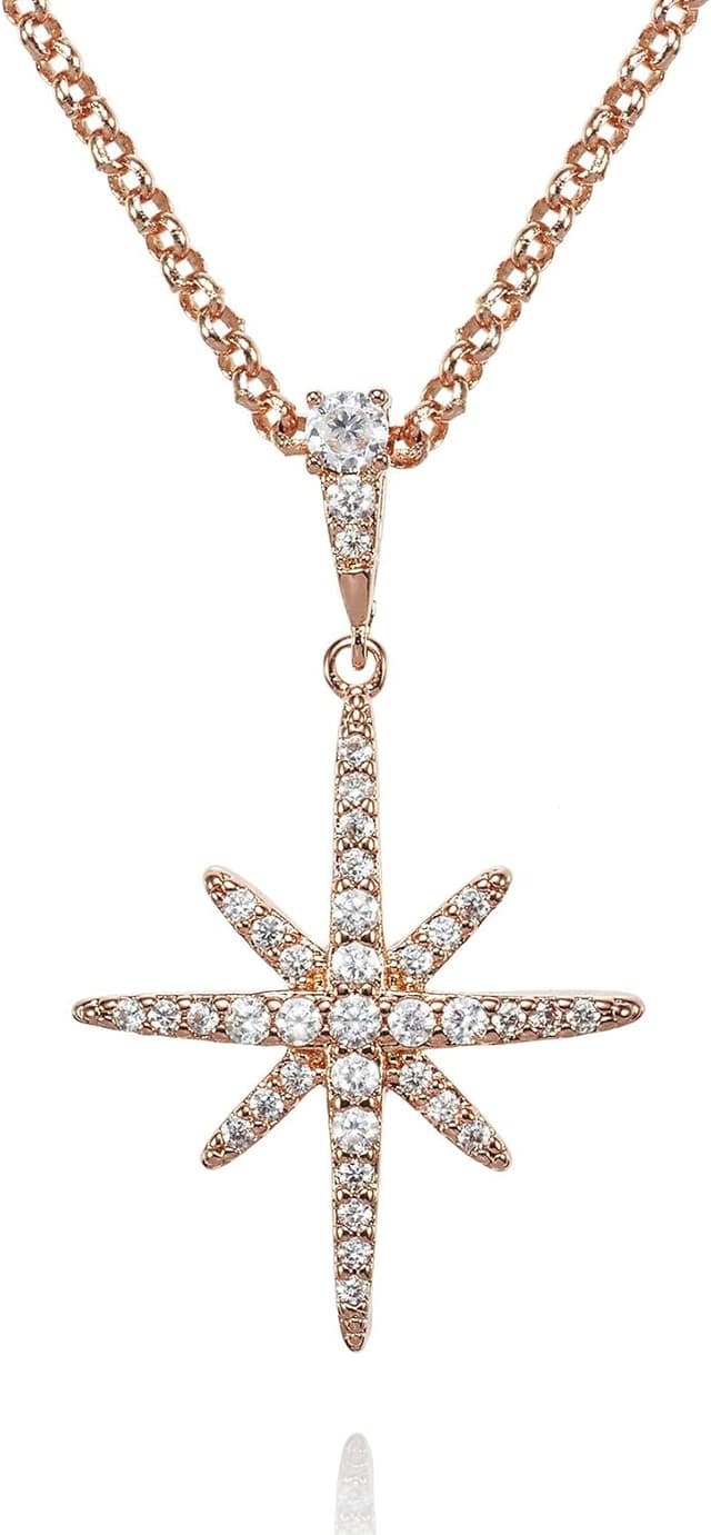 Detalle de Collier étoile polaire Namana pour femme en plaqué or rose, zircons pavés (avec écrin cadeau)