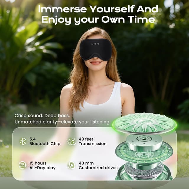 Detalle 2 de LC-dolida Bambou Masque de Sommeil Écouteur Bluetooth 5.4 (masque de nuit blackout, machine lavable)