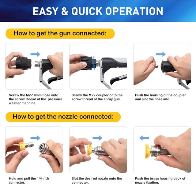 Detalle de LKEVREG 4350 PSI high pressure washer gun with 5 nozzle tips and M22 (14mm) connector