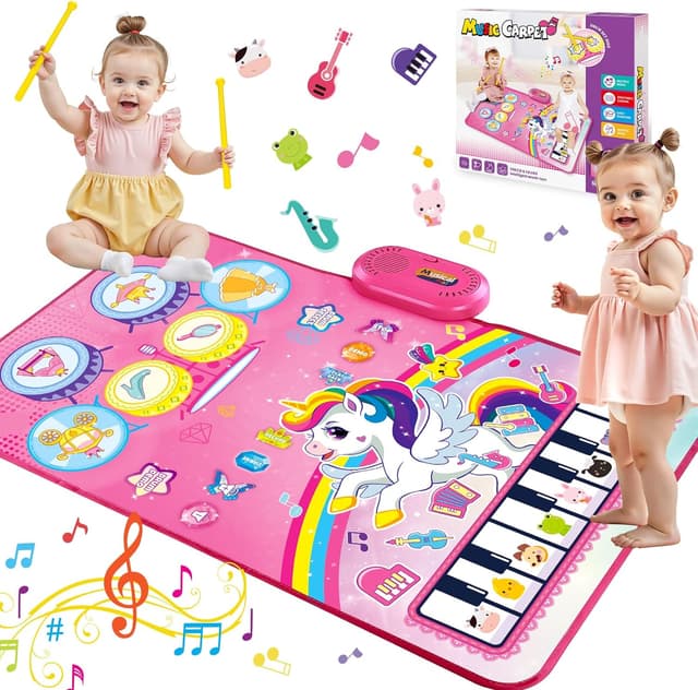 Detalle de Dromlag Giochi Bambina 1 Anno – tappeto musicale 3 in 1 con 6 strumenti, registrazione e unicorno