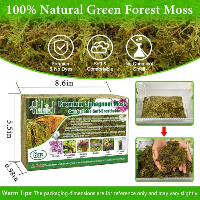 Detalle 2 de Halatool Sphagnum Moos 230 g für Pflanzen – naturbelassenes Moos für Orchideen, Terrarien & Umtopfen