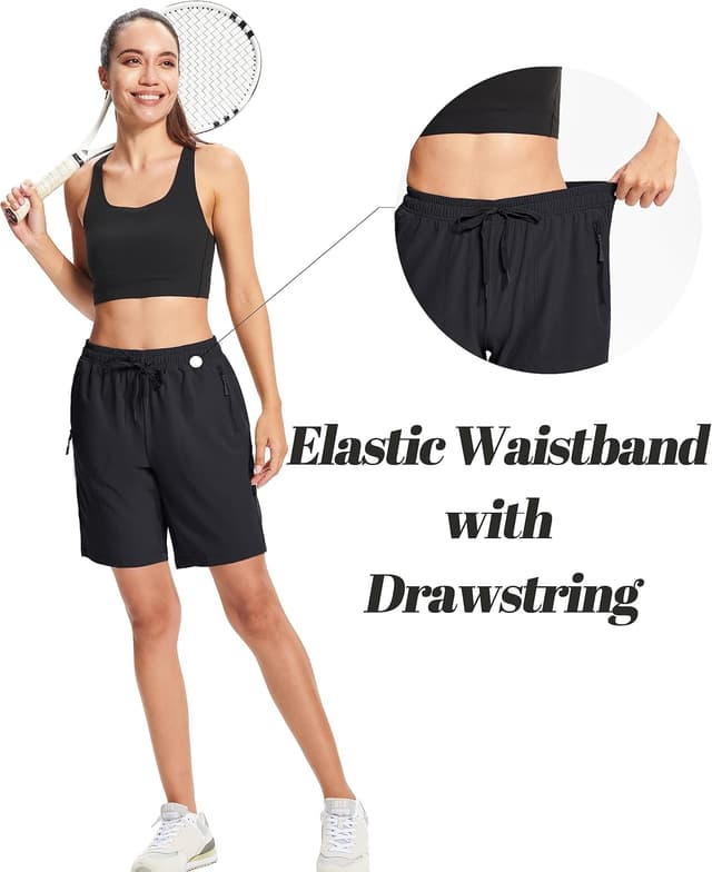 Detalle de MAGCOMSEN Women’s Lightweight Quick-Dry Hiking Shorts (8”) with 3 Zipper Pockets