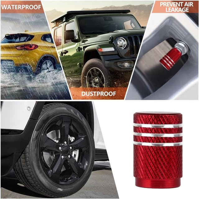 Thumbnail 6 de SENZEAL 5x Silber Motorrad-Ventilkappen aus Aluminium mit Gummidichtung – rot