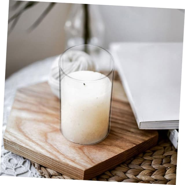 Detalle de HOMSFOU 2er-Set zylindrische Glas-Kerzenhauben mit Windschutz für Stumpenkerzen (15×7 cm), transparent