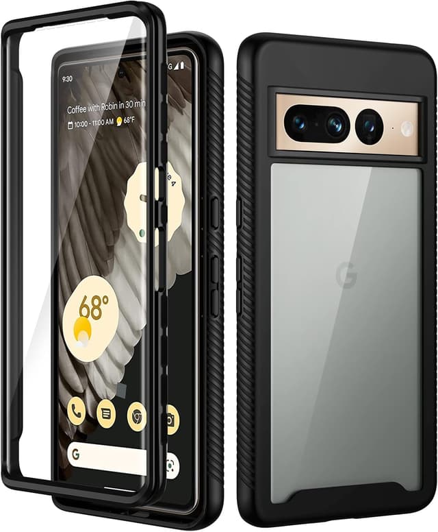 Detalle de Coque intégrale seacosmo 360° pour Google Pixel 7 Pro (antichoc) – étui robuste noir avec protecteur d’écran