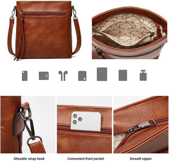 Detalle de Pahajim hobo bags for women PU soft leather handbag, shoulder bag & wallet set (Brown)