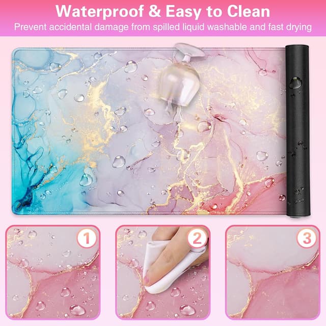 Detalle de Acezeek Gaming-Mauspad XXL 900x400 mm mit Anti-Rutsch-Basis, wasserfest – Pink/Blau