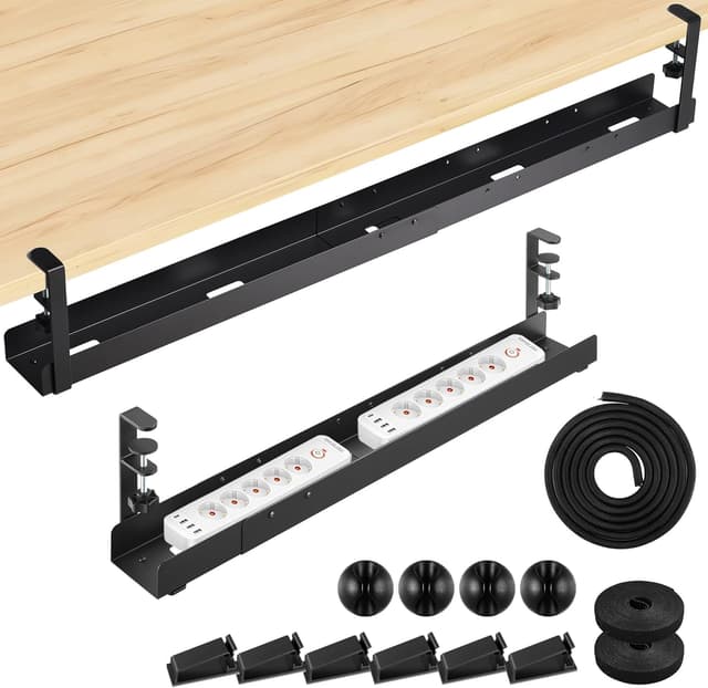 Detalle de Mimoke goulotte de câbles de bureau extensible 800 à 1200 mm (noir) – montage par serrage