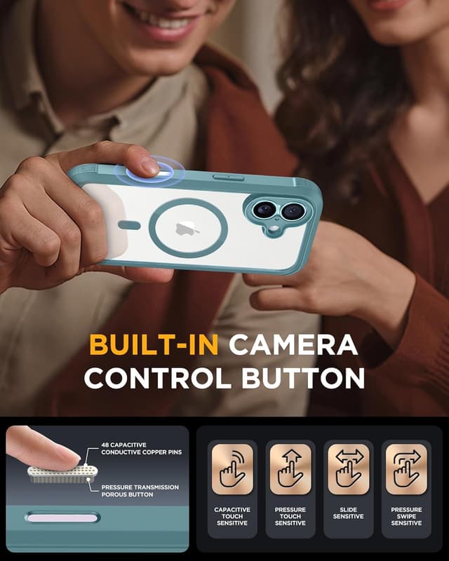 Detalle 2 de Miracase Magnetic Case for iPhone 17 (6.3-inch, Green) with built-in glass screen protector & camera control button