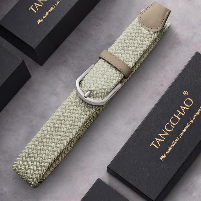 Detalle 2 de TANGCHAO Stretch-Stoffgürtel mit Flechtstruktur – elastisch, verstellbar, 3,3 cm breit