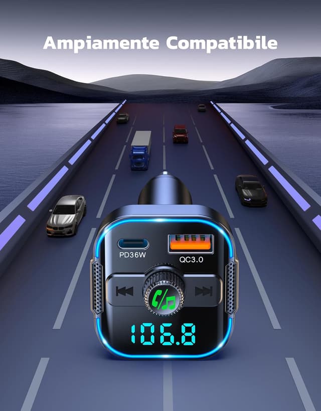 Thumbnail 5 de Glangeh Trasmettitore FM Bluetooth 5.3 per auto con ricarica rapida 36W 🔊