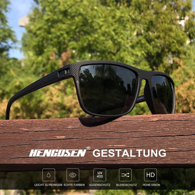 Detalle 2 de HENGOSEN Herren Sonnenbrille polarisiert (UV400) im 3er-Pack – Sport, verspiegelt