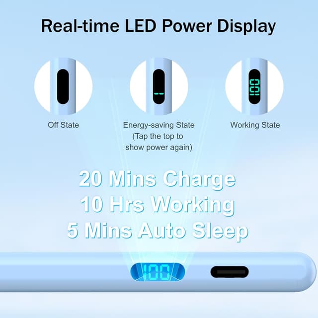 Detalle 2 de FOJOJO Stift für iPad 2025–2018 mit LED-Ladestandsanzeige – Pencil für iPad 11/13, Air, Pro, mini (ohne Druckempfindlichkeit)