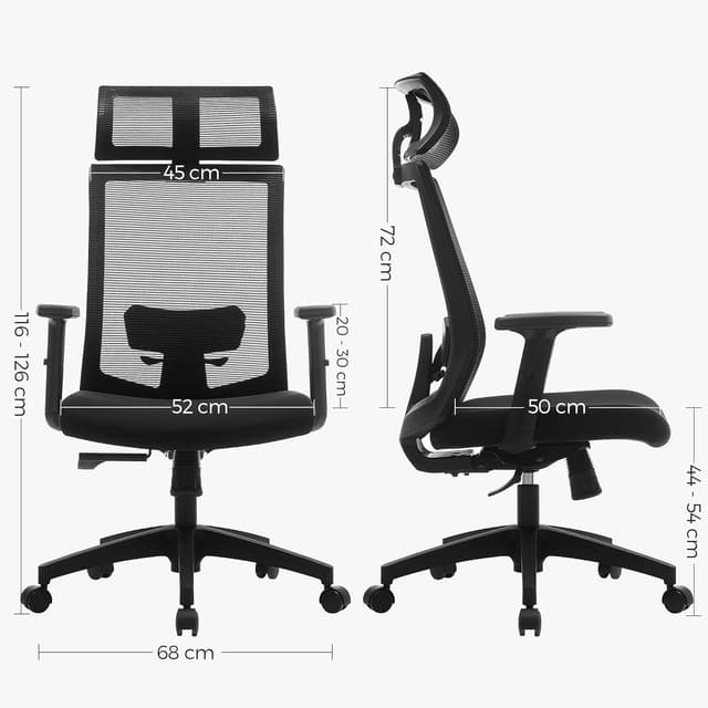 Thumbnail 2 de SONGMICS Bürostuhl OBN55BK mit Netzbespannung, verstellbarer Lendenstütze, Kopfstütze und Armlehnen