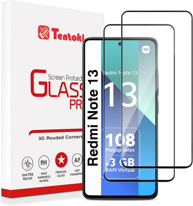 Thumbnail 6 de Tentoki Hartglas Displayschutzfolie (2 Stück) für Xiaomi Redmi Note 13 / 13 Pro 4G/5G, 9H – Schwarz