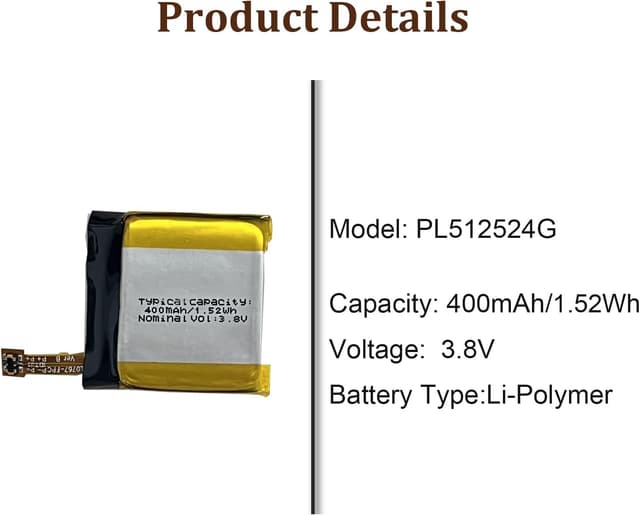 Detalle de HIGHAKKU Ersatzakku PL512524G für Ama-zfit T-Rex Smartwatch (A1801, A1918, A1808)