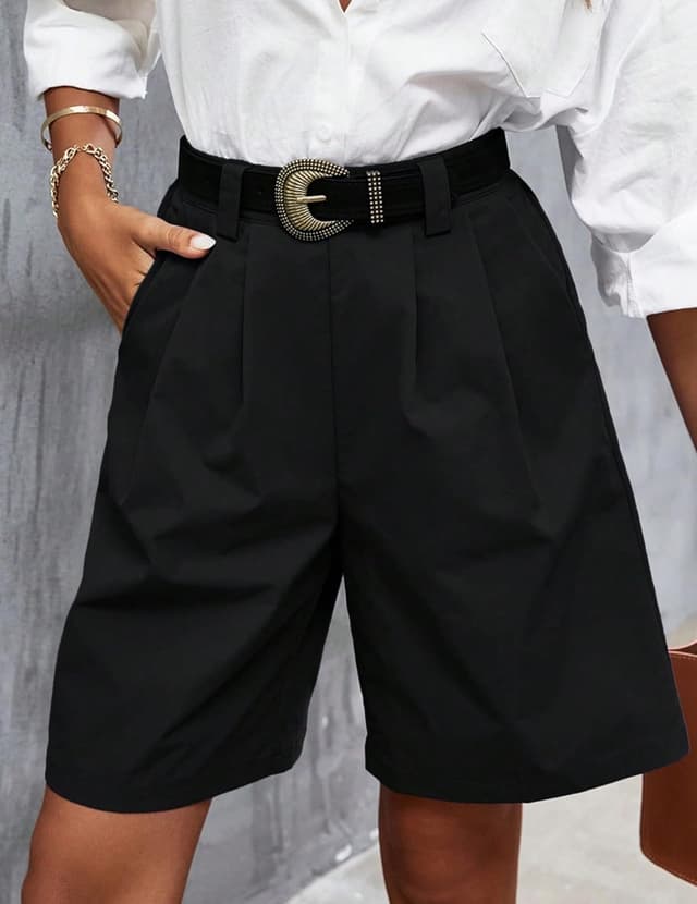 Detalle de Zeagoo Short Femme Cargo Taille Haute Élastique, Bermuda Court à Jambes Larges avec Poches (S à XXL)
