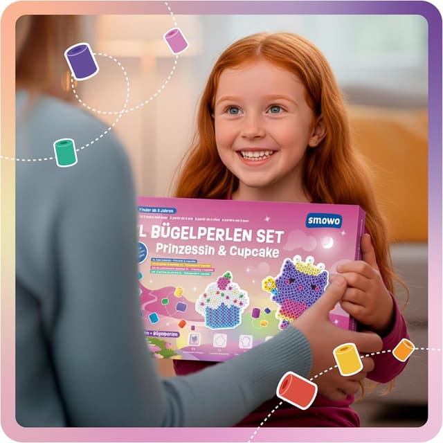 Detalle 2 de Smowo 10mm Bügelperlen-Set mit Prinzessin & Cupcake Steckplatten (Kreativset für Kinder ab 3 Jahren)
