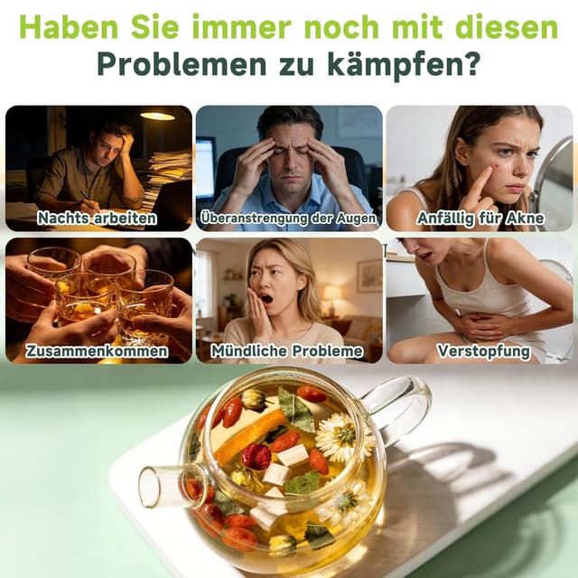 Detalle de Detox Tee Leber Balance Kräutertee mit Goji & Chrysanthemen – koffeinfrei, zuckerfrei, vegan (30 Teebeutel à 5 g)