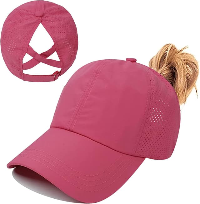 Detalle de Womens Criss Cross Ponytail Baseball Cap – Quick-drying mesh hat with ponytail hole