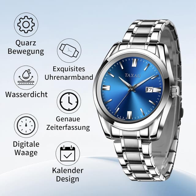 Detalle de Taxau Edelstahl-Herrenuhr mit Quarzwerk, wasserdichtem Design und Multifunktion