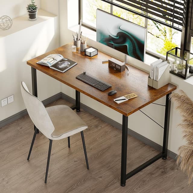 Detalle 2 de ODK Kleiner Schreibtisch 100×48 cm – kompakter Computertisch für Homeoffice & kleine Räume (braun)