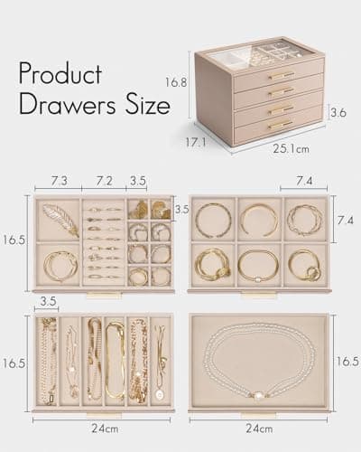 Detalle de Vlando joyero grande con 4 niveles y tapa de cristal (café con leche)