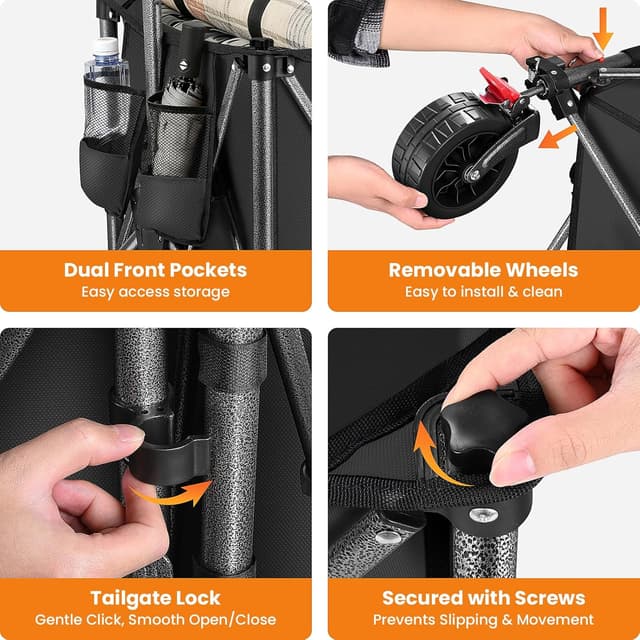 Detalle de 240L Festival Trolley on Wheels Heavy Duty Folding Wagon (rear-opening, 160kg load) – Black