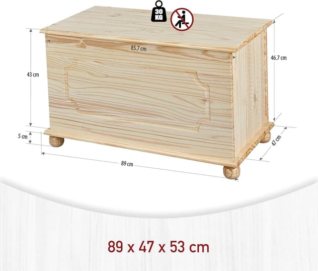 Detalle de Cassapanca portaoggetti in legno massiccio Inter Link Emel Naturel, con coperchio a cerniera