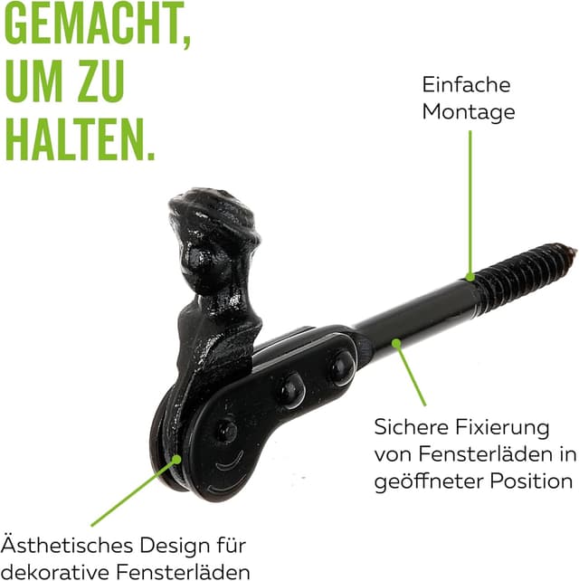 Detalle de Alberts 307486 Arrêt de volet tête bergère noir laqué (set de 3) à visser ou à sceller