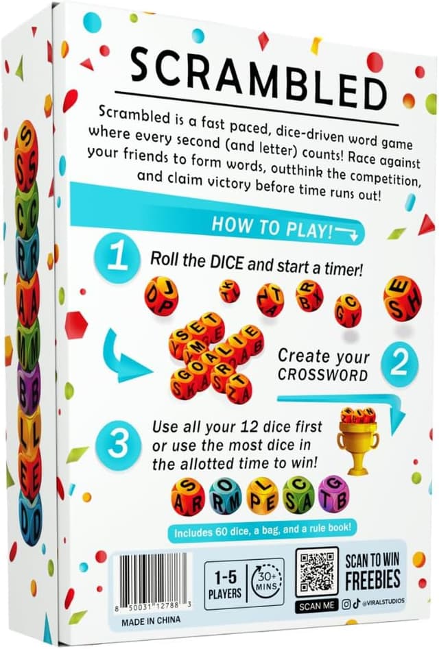 Detalle de Viral Studios Scrambled The Dice-Driven Word Game (Fast-Paced Party Game for 1–5 Players)
