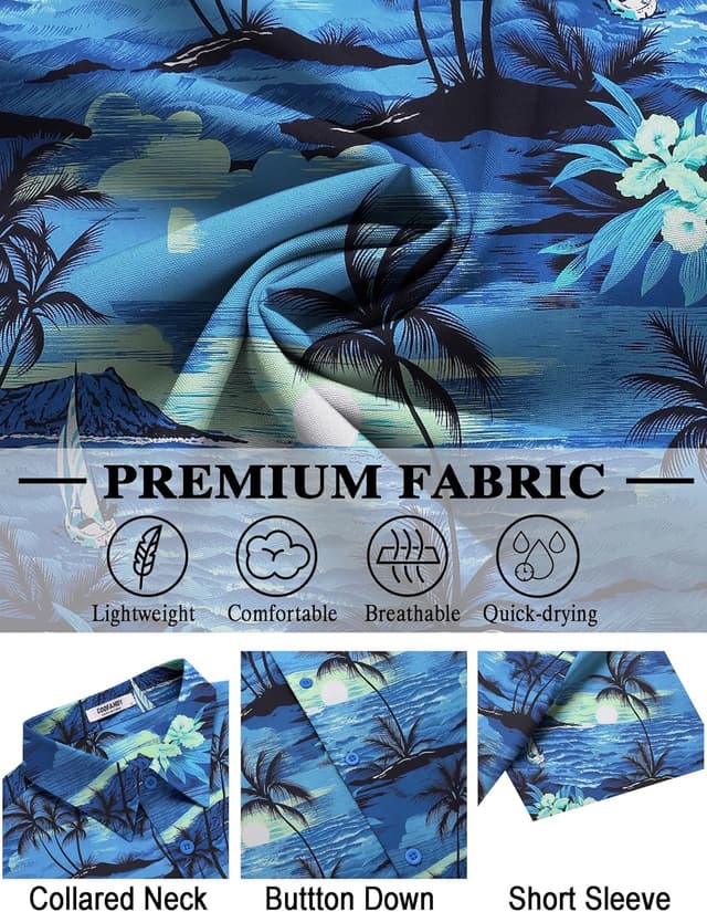 Detalle de COOFANDY Hawaii Hemd für Herren – Kurzarm Sommerhemd im tropischen Blumen-/Aloha-Design