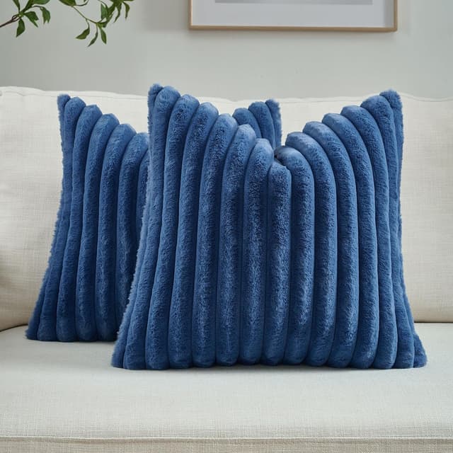 Detalle de Ystyle lot de 2 housses de coussin 40x40 en fausse fourrure bleu marine