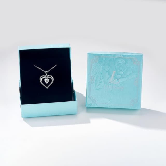 Detalle de Lyniuoy 18K White Gold Plated Heart Necklaces with Cubic Zirconia Pendant – Romantic gift jewellery for women