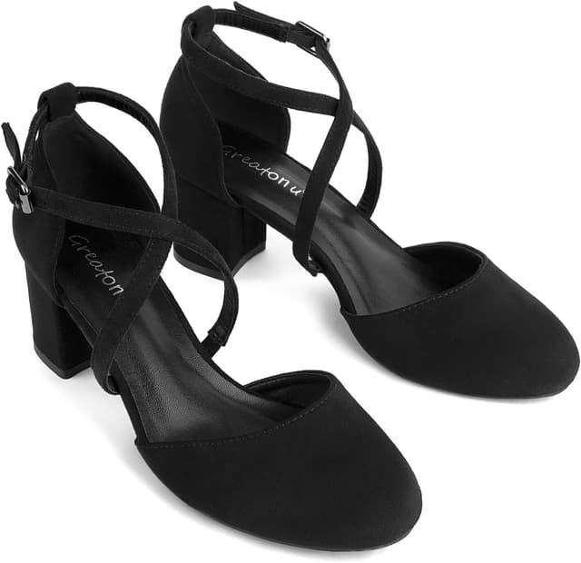 Detalle 2 de Greatonu Women’s Low Block Heeled Dress Pumps (2.5 Inch) with Cross Ankle Strap