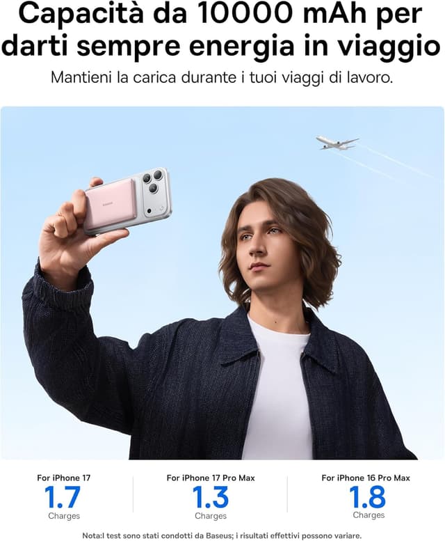 Detalle 2 de Baseus Picogo AM41 Power Bank 10000mAh Qi2 MagSafe magnetico 15W/27W ultra sottile rosa