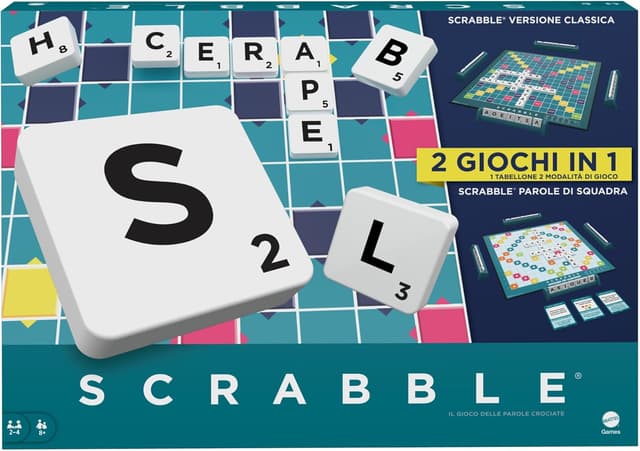 Detalle de Mattel Games Scrabble – Il gioco da tavolo delle parole (nuova versione) con doppio tabellone e Parole di Squadra HXW03