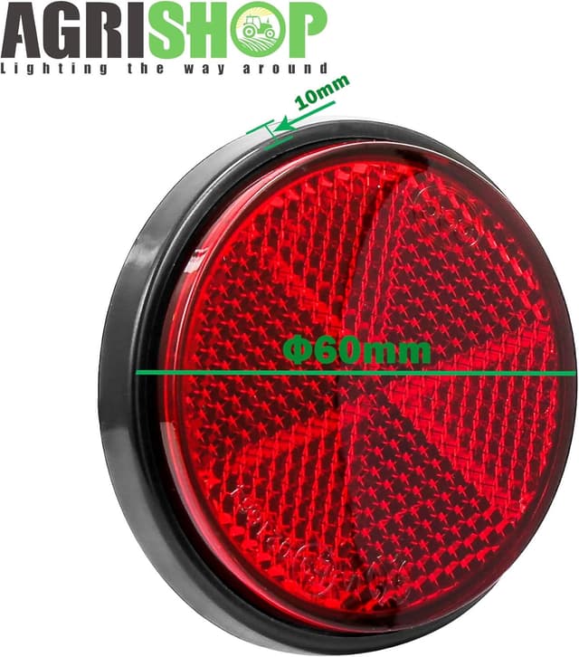 Detalle de AGRISHOP 2x Red Stick-On Round Reflectors (Ø60mm) for Gate Posts, Fences & Caravan Vehicles