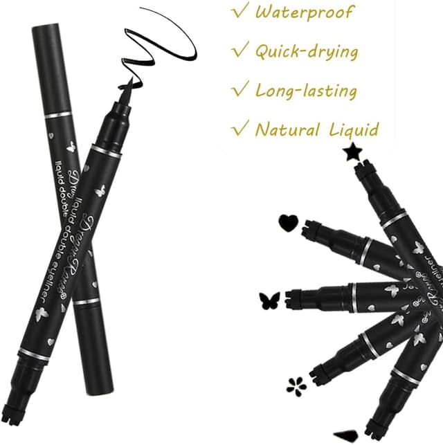 Detalle 2 de Sitovely set da 5 eyeliner liquidi opachi con stencil a doppia testa (triangolo, cuore, stella, fiore, farfalla) impermeabili