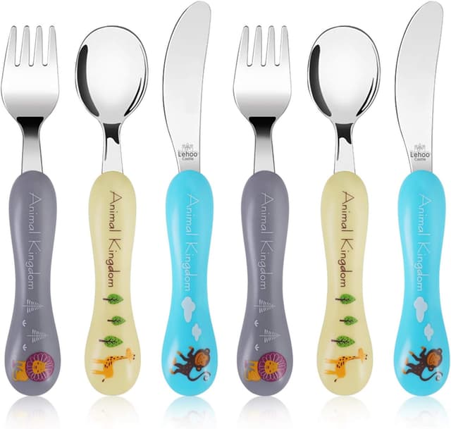 Detalle de Lehoo Castle 6-piece stainless steel children’s cutlery set (2 spoons, 2 forks, 2 knives) for toddlers aged 2–5