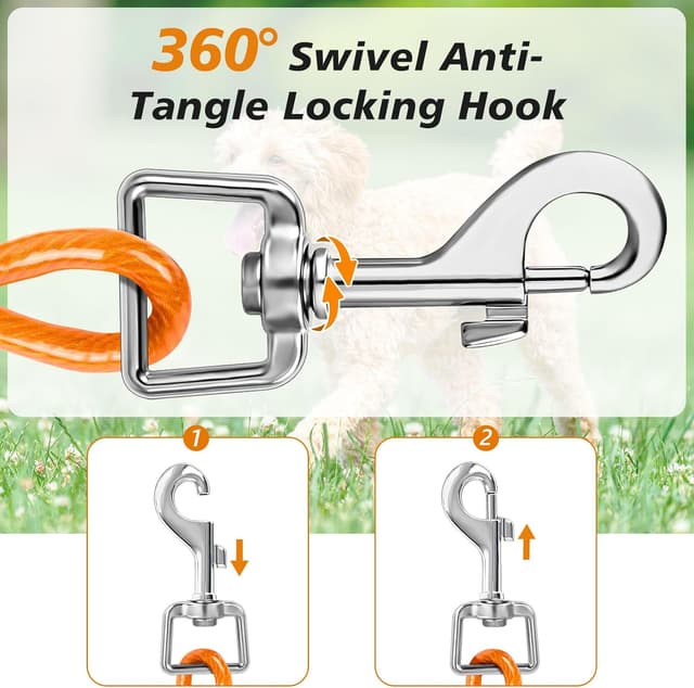 Detalle 2 de Aystkniet dog tie out cable with shock-absorbing spring and swivel hook (10ft–50ft)