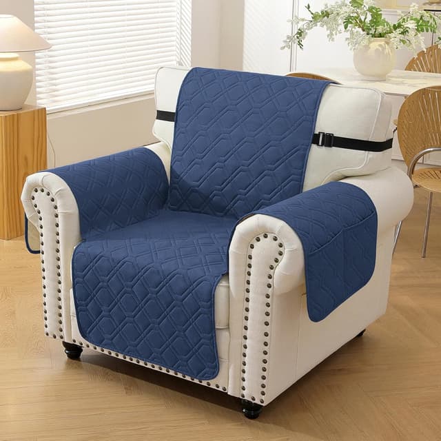 Detalle 2 de YSTELLAA Copripoltrona 1 posto con braccioli Blu Berlino, impermeabile e antiscivolo con tasche laterali