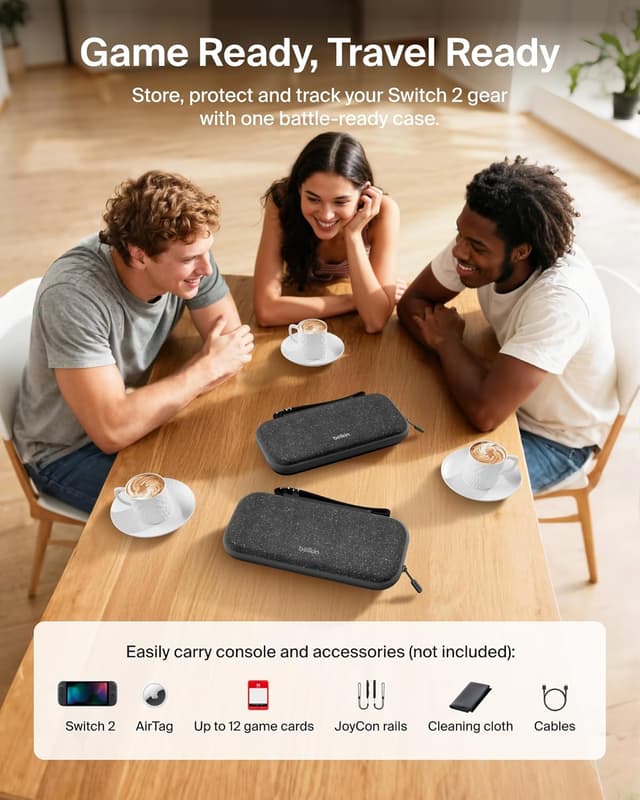 Detalle de Belkin Gaming Nintendo Switch 2 Travel Case with AirTag Holder and Game Card Storage