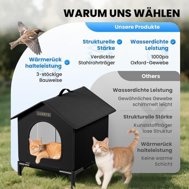 Detalle de LUNNTE Outdoor Katzenhaus 34x40x47 cm