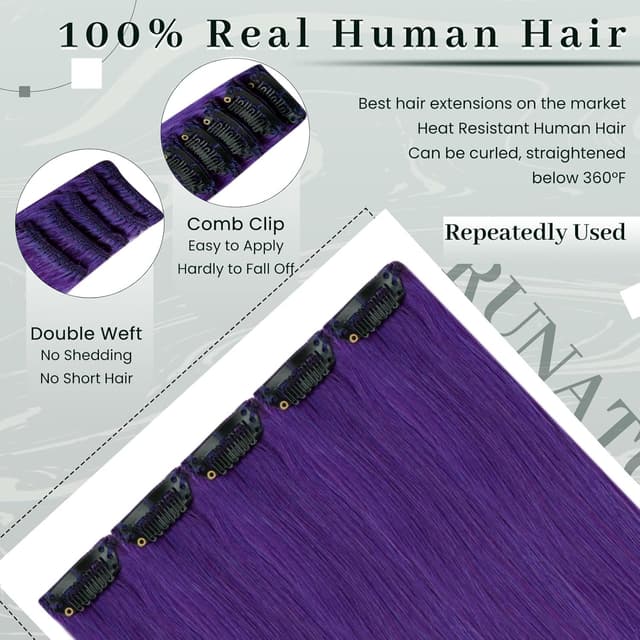 Detalle 2 de RUNATURE Extension Capelli Veri Clip Viola con clip (5 pezzi, 35 cm)